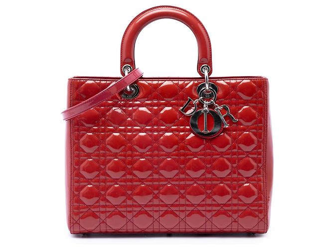 Lady Dior Cannage en cuir verni rose, Large