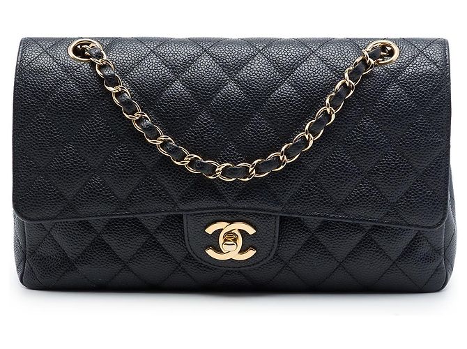 Chanel Black Medium Classic Caviar Double Flap Preto