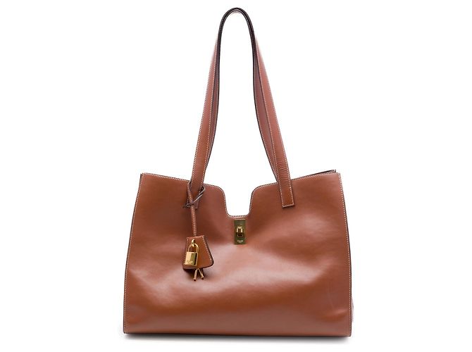 Céline Celine Cabas 16 Tote em couro de bezerro liso marrom