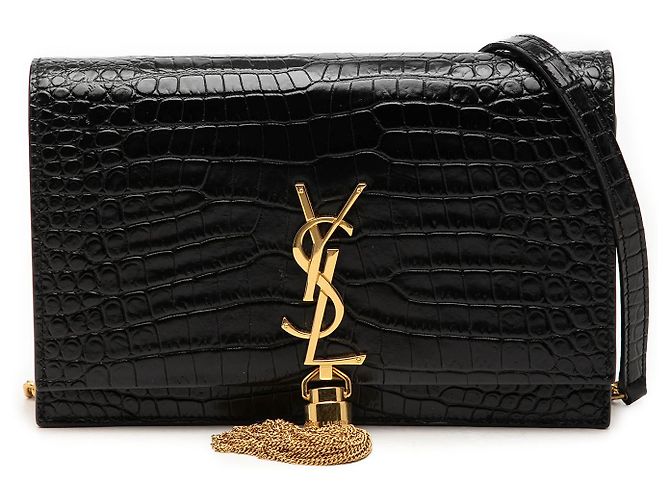 Bolsa tiracolo Kate com borla em couro preto com relevo de crocodilo Saint Laurent