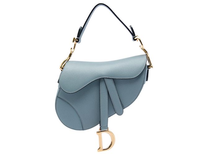 Dior Saddle Bag blau aus genarbtem Kalbsleder Hellblau
