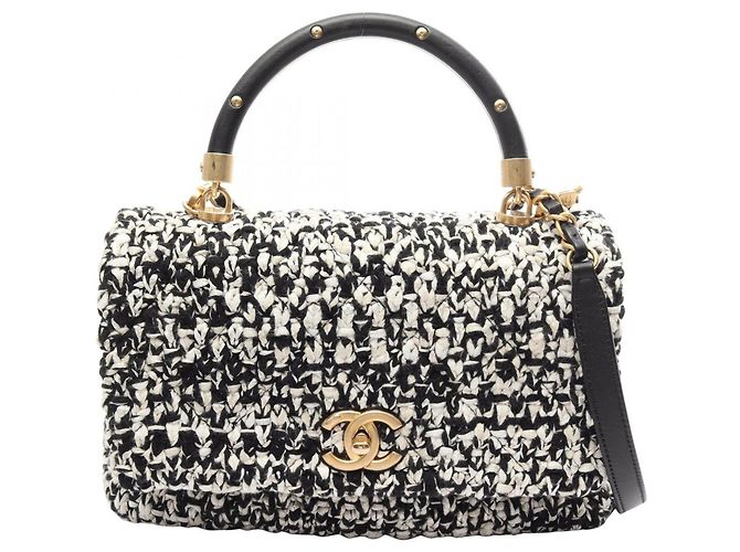 Chanel Matelassé Handtasche mit Tragegriff Schwarz Weiß