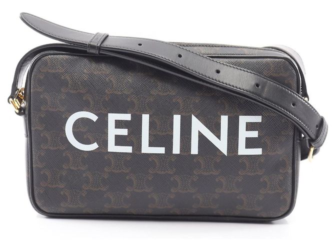 Céline Bolsa Messenger Celine Triomphe Medium Marrom Preto Branco