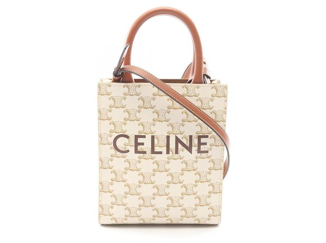 Céline Sac cabas vertical mini Triomphe Celine Marron Écru 