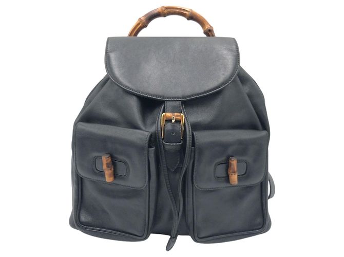 Bamboo Mochila Gucci de cuero con detalles de bambú Negro