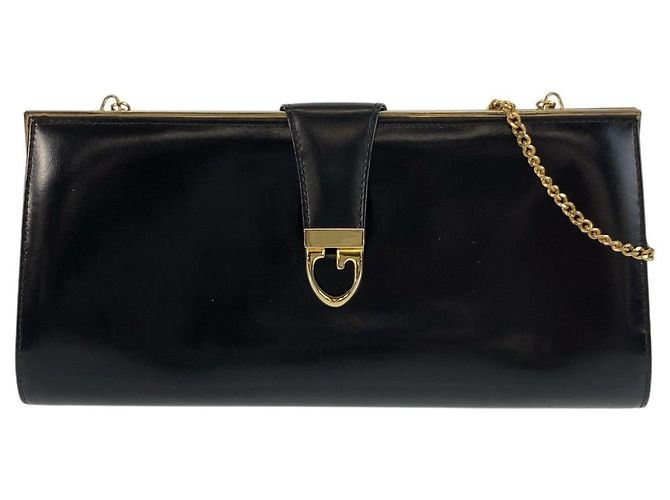 Bolsa de ombro Gucci em couro com corrente Preto