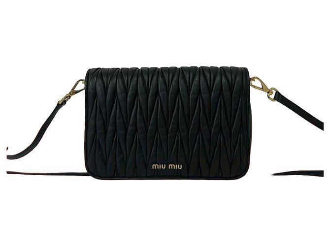Mini borsa a tracolla in pelle matelassé Miu Miu Nero