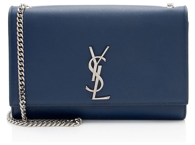 Borsa a Spalla Saint Laurent Grain de Poudre Monogram Kate Medium Blu