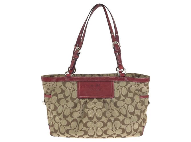 Bolsa Tote 2way em couro e canvas Signature da COACH Marrom Bege