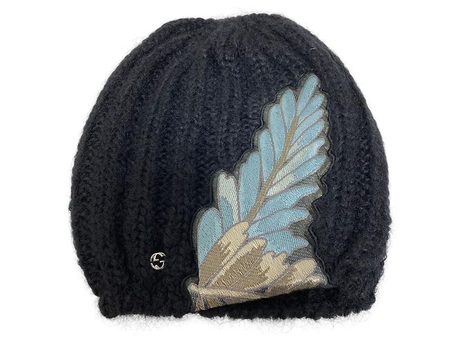 Berretto in misto seta e mohair ricamato Gucci Nero