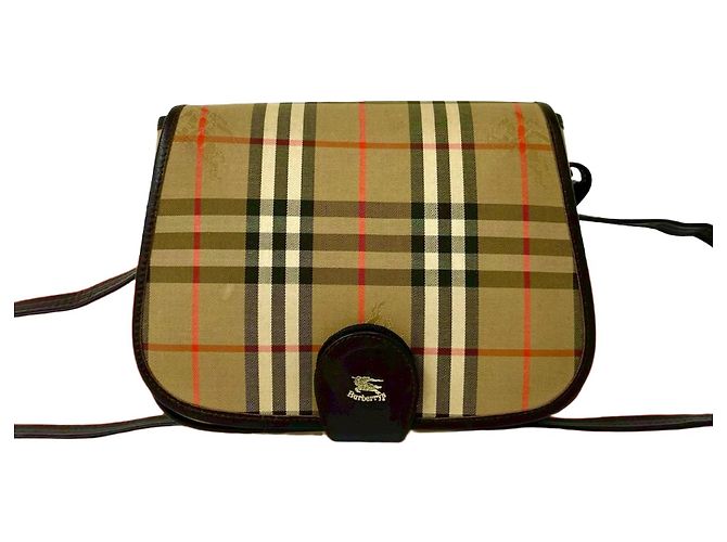 Bolsa de ombro Burberry em canvas e couro Marrom