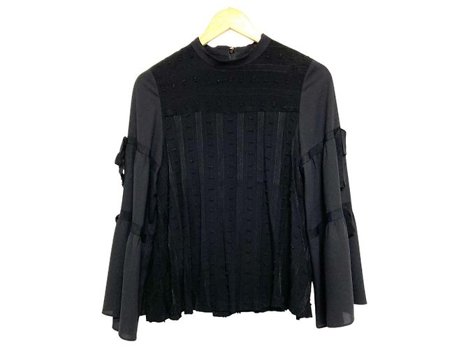 Autre Marque MUVEIL Bluse mit Perlenstickerei Schwarz