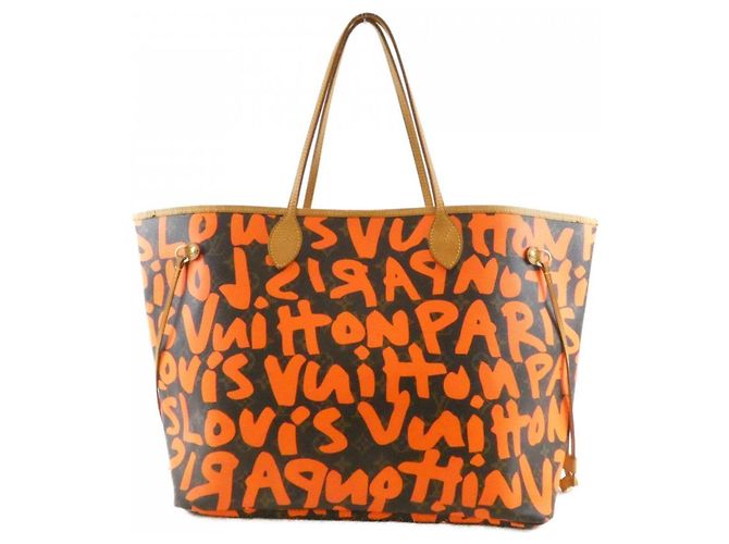 Neverfull Bolsa Louis Vuitton Monogram Graffiti Marrom Laranja
