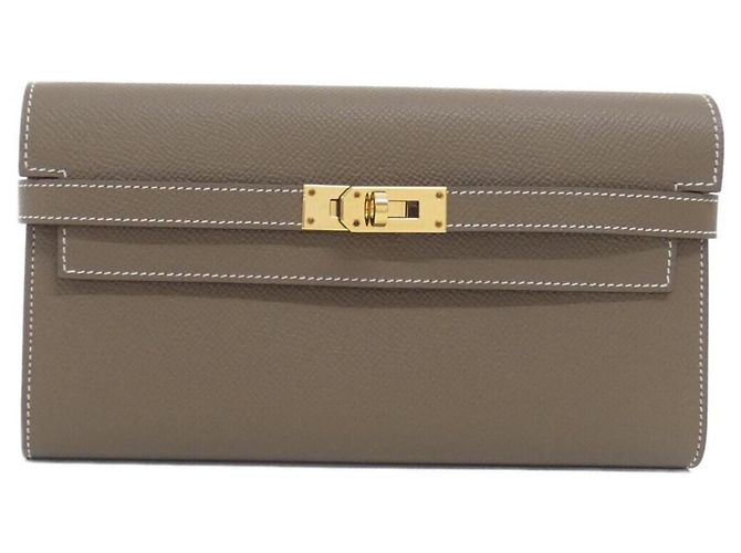 Hermès Cartera larga Hermes Kelly Classic en Etoupe Gray Gris pardo