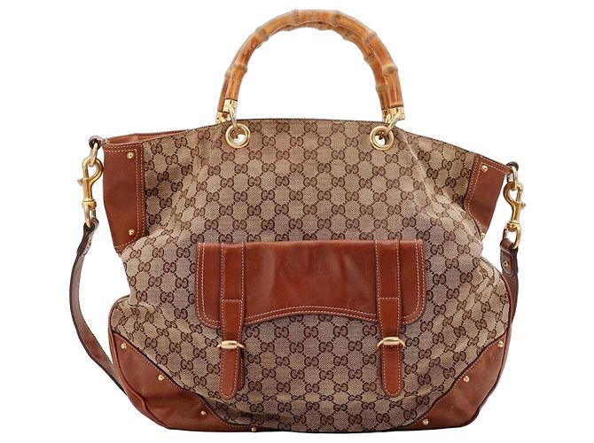 Bamboo Bolsa Gucci GG Supreme alça de bambu Marrom Monograma