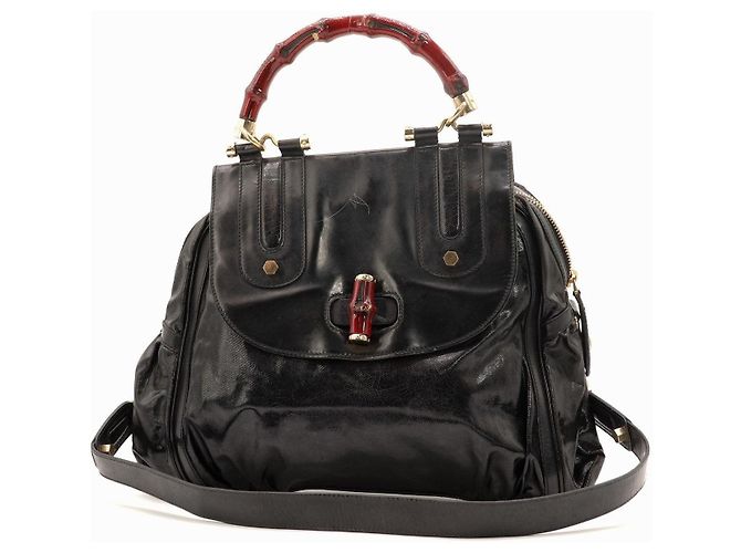 Gucci Bamboo Lederhandtasche Schwarz