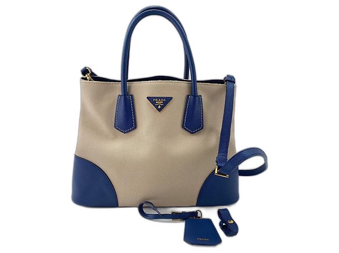 Prada Saffiano Double Bag Handtasche Medium Beige