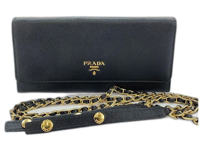 Borsa a tracolla 2-Way Prada PRADA Wallet-on-Chain in pelle nera Nero