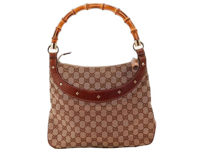 Bamboo Bolsa de ombro Gucci GG Supreme alça bambu Marrom