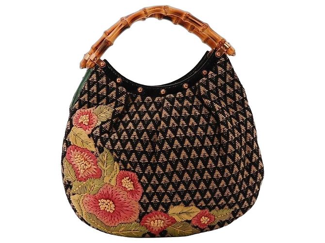 Bamboo Borsa Hobo Gucci con manico in bambù e ricamo floreale Marrone Nero Rosa