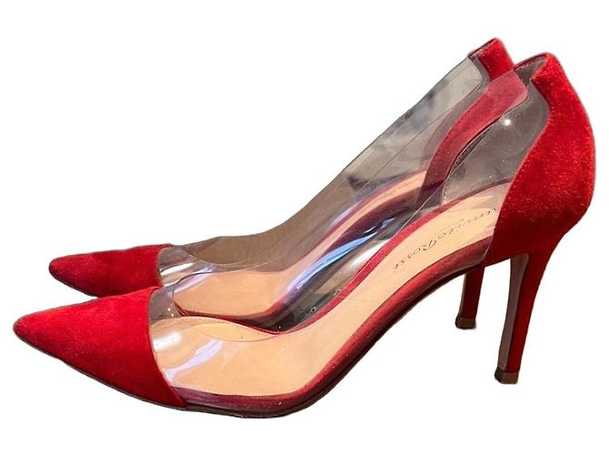 Gianvito Rossi Red Suede and Plexi Pumps