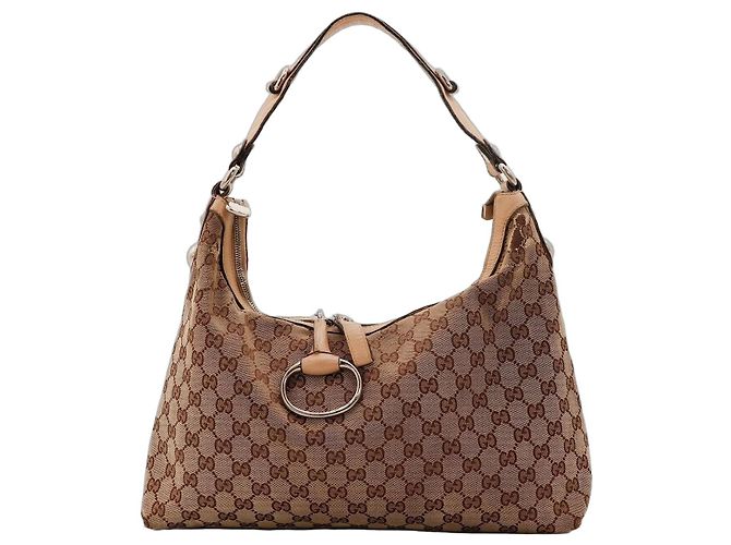Bolsa Hobo em canvas com monograma Gucci Marrom