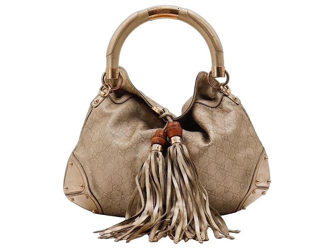 Gucci Bolsa Hobo Monogram Bamboo Tassel Bege