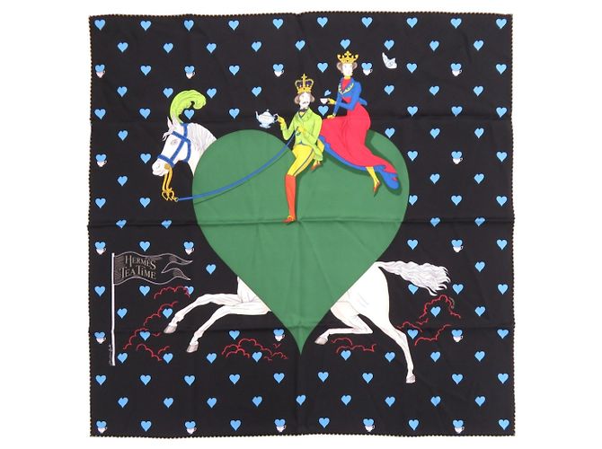 Hermès Lenço de seda Hermes Carre 70 Tea Time Preto Verde Azul claro