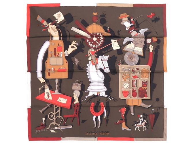 Hermès Lenço de seda Hermes Carre 70 Illusion Exquise marrom