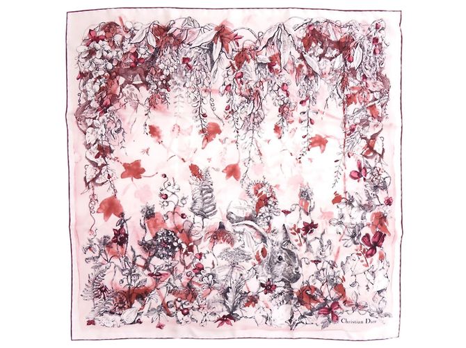 Christian Dior Seidenschal mit Blumenprint Weiß Rot