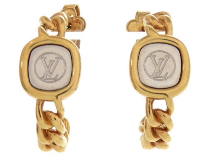 Louis Vuitton Logo Chain Metallohrringe Gold Silber Golden