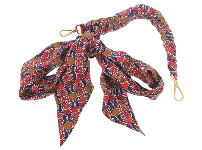 Fendi Silk Multicolor Handle Strap Replacement Brown Red Blue Golden