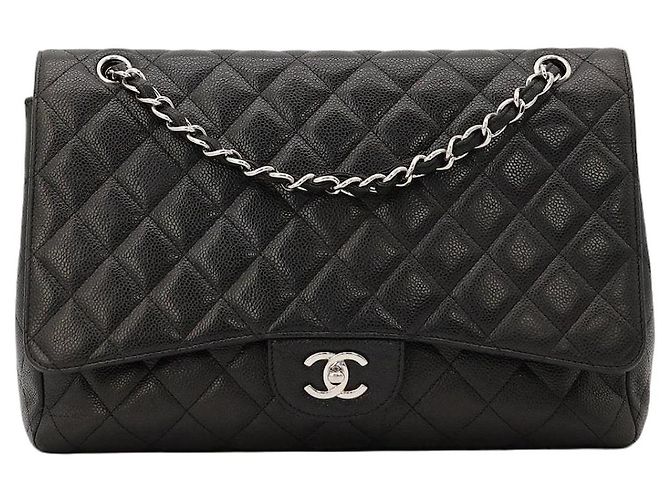 Chanel Borsa Classic Flap Medium in pelle caviar nera Nero