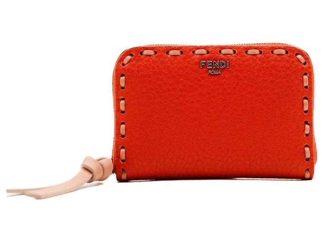 Fendi Roma Zip-Around Wallet in Orange Leather