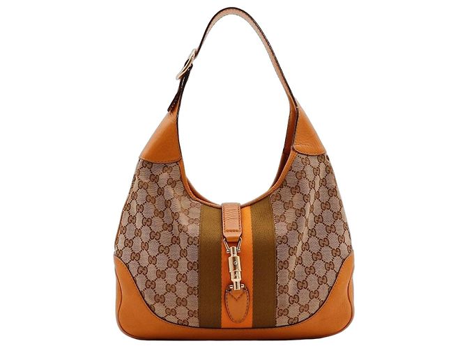 Gucci Jackie Bolsa Hobo Medium GG Canvas Marrom Bege