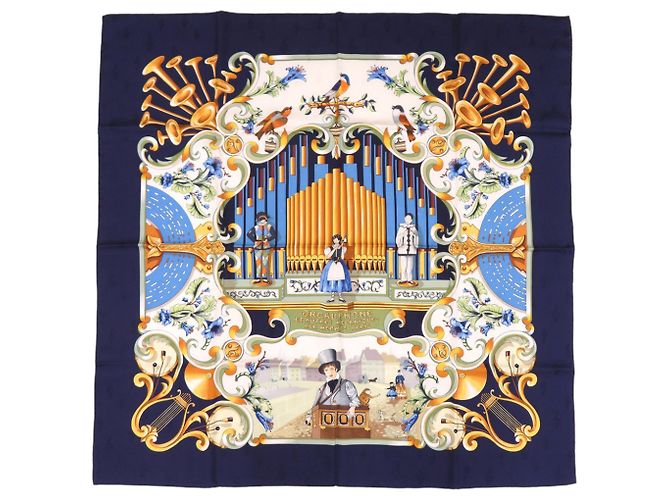 Hermès Hermes Carre 90 ORGAUPHONE Sciarpa in seta blu navy Multicolore