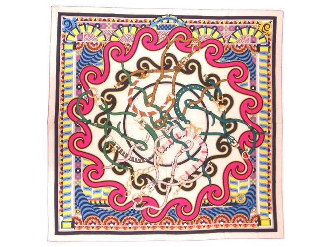 Hermès Echarpe Hermes Carre 140 Geant Harnais en Rosace Bege Verde