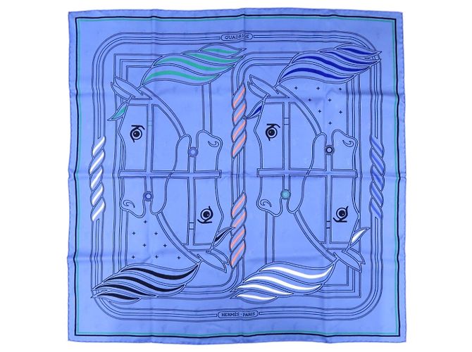 Hermès Hermes Carre 70 QUADRIGE Lenço de seda Azul