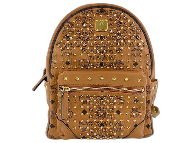 MCM Vitos Monogram Coated Canvas Backpack Beige