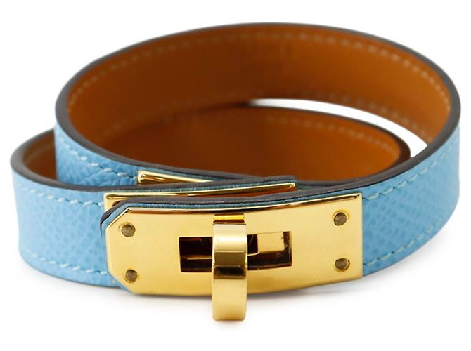 Hermès Pulseira Kelly Double Tour em couro Epsom Celeste