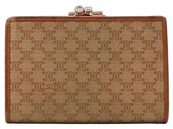 Céline Celine Triomphe Canvas Bi-Fold Wallet Brown Beige