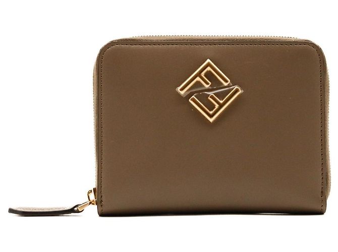 Fendi FF Vertigo Zip-Around Wallet in Brown Leather