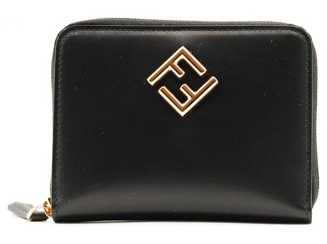 Fendi Leather Zip-Around Wallet Black