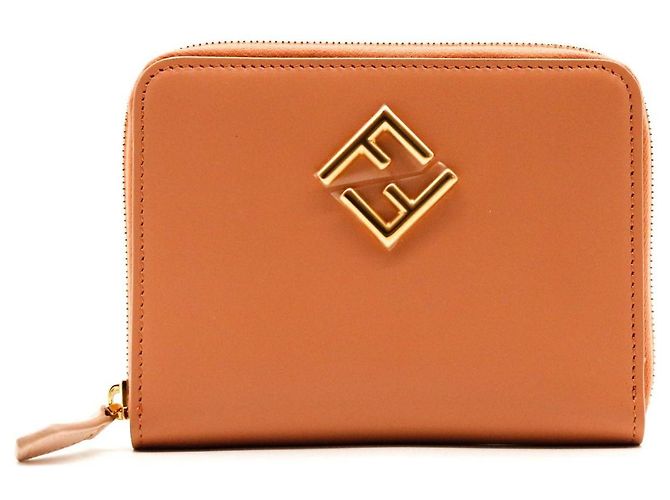 Fendi Leather Zip-Around Bi-Fold Wallet Brown