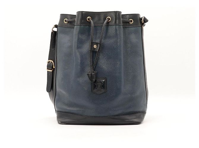 Céline Celine Borsa a Secchiello in Pelle Nero Blu scuro
