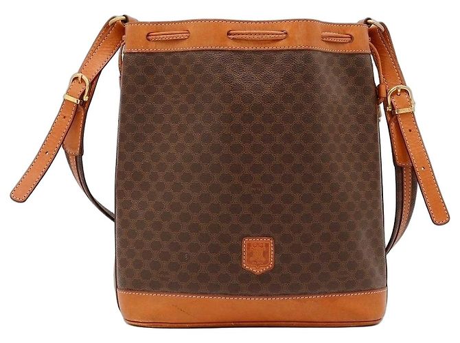 Céline Celine Borsa a Secchiello Macadam Marrone Monogramma 