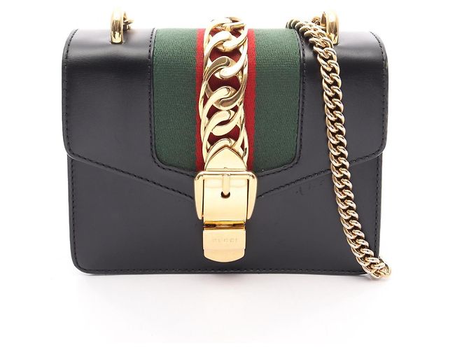 Borsa a Spalla Gucci Sylvie Web Line Nero Rosso Verde