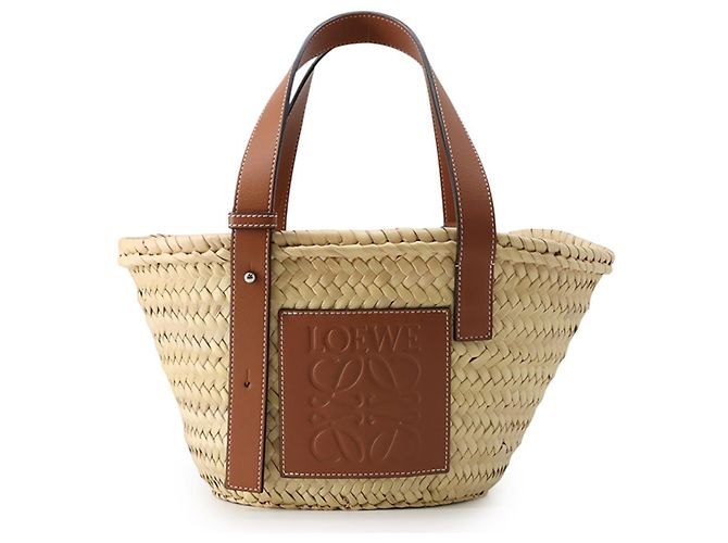 Borsa a mano in pelle e rafia Loewe Marrone