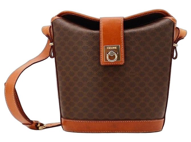 Céline Celine Borsa a Secchiello Monogram Macadam Marrone Monogramma 