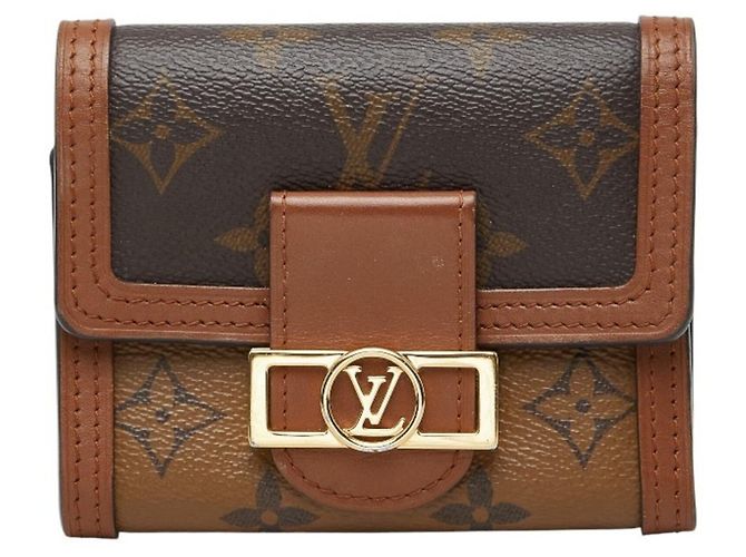 Portafoglio compatto a tre pieghe Louis Vuitton Monogram Reverse Dauphine Marrone
